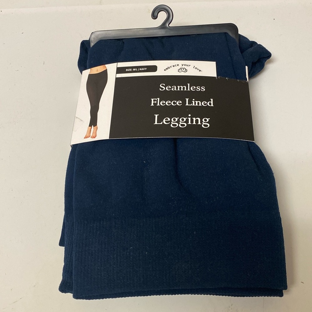 Embrace Your Love Navy Fleece Lined Leggings M-L 8-12 High Waist Seamless